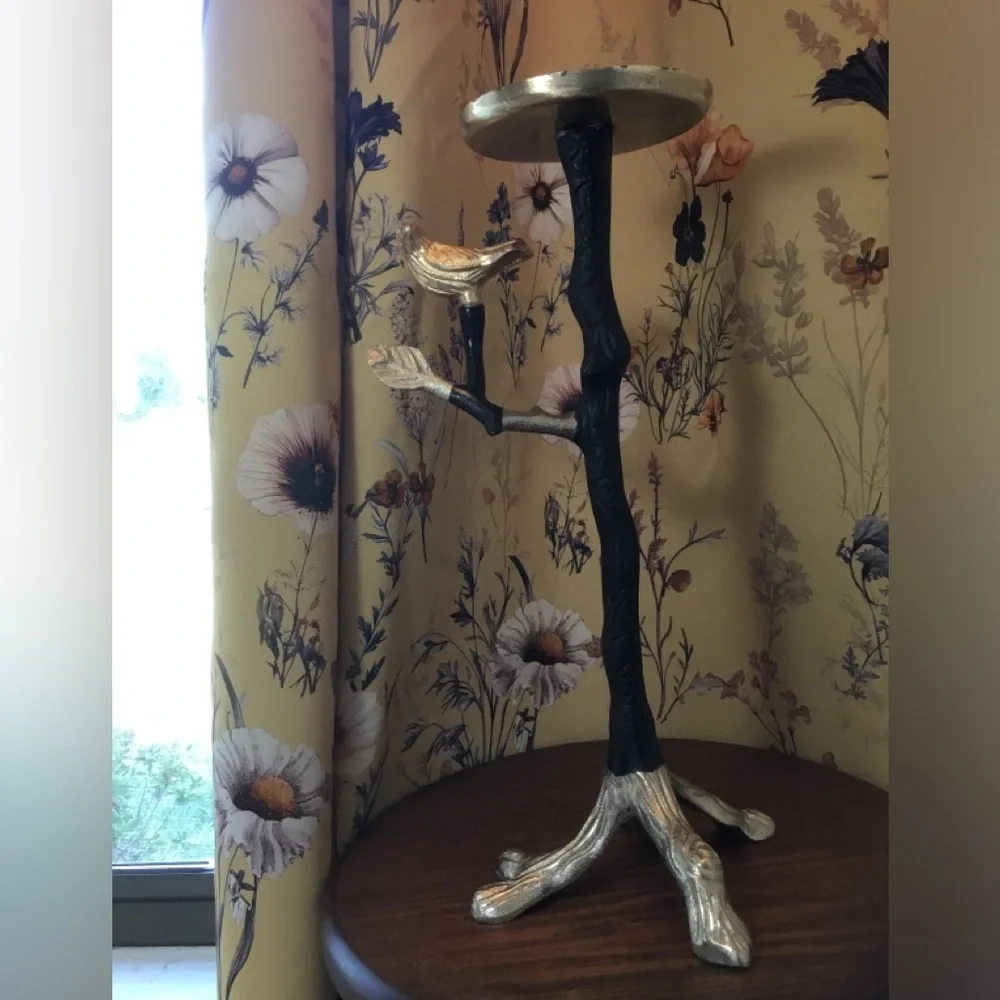 Gold and Black Bird Branch Accent Stand - Home Accents